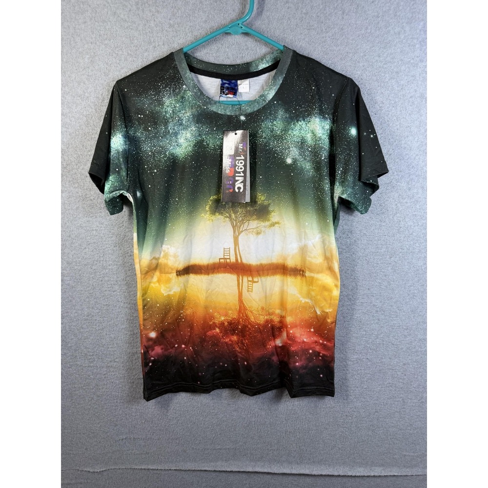 Mr 1991INC & Miss GO Shirt Mens Large Multicolor Galaxy Tree Space Graphic Tee